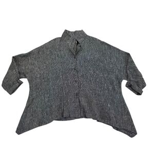 Itemz Linen Blouse Lagenlook Asymmetrical Top USA Made Kaftan Cut Boho Breezy OS